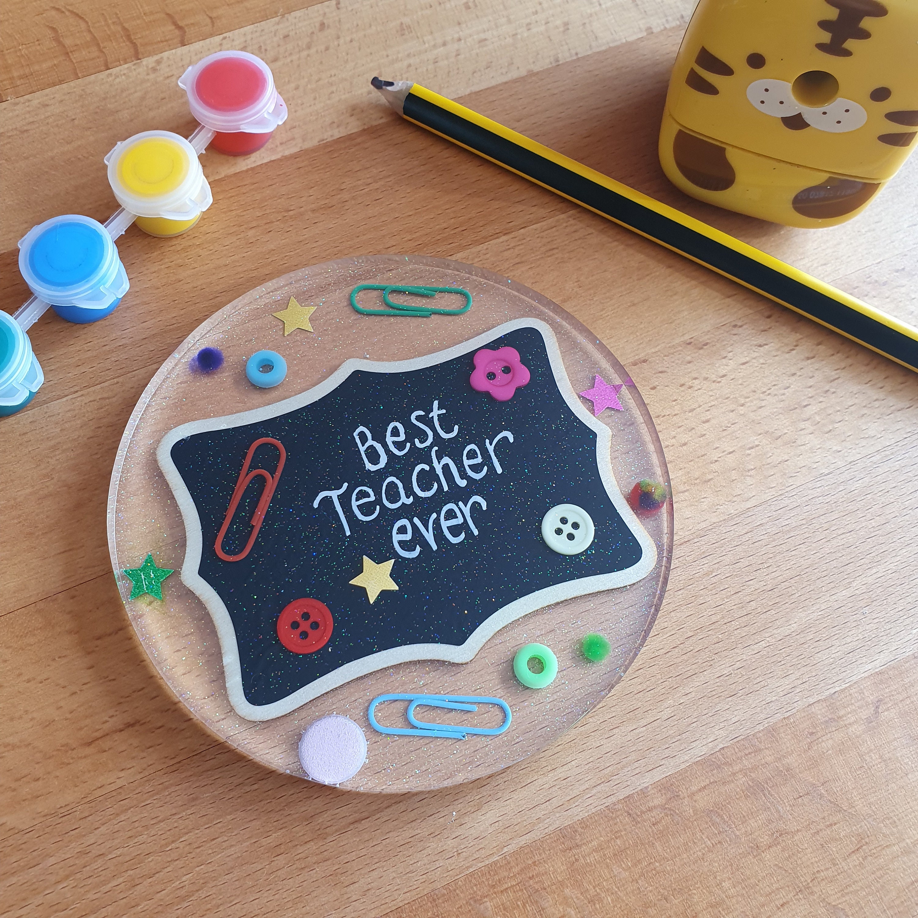 Best Teacher/Thank you Teacher Resin Coaster Etsy