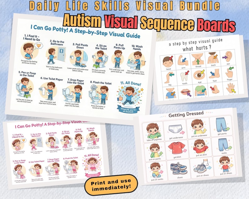 Daily Life Skills Bundle | Autism Visual Sequence Boards | Shower ...