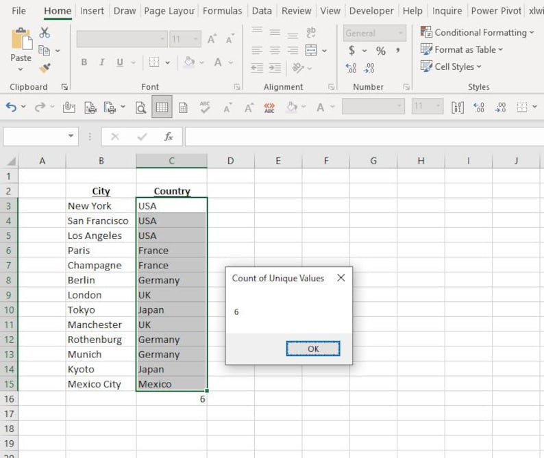Excel tool count number of unique values in selected cells etsy
