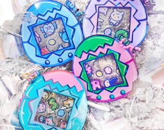 Tamagotchi Paradise ShaSha Acrylic Keychain | Mimichi Mamechi Kuchipatchi | Sea Blue Purple Sky Pink Land