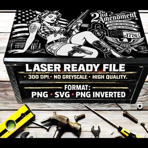 Fichiers de gravure laser Pin Up 2e amendement de la boîte à outils | SVG, PNG (téléchargement numérique)