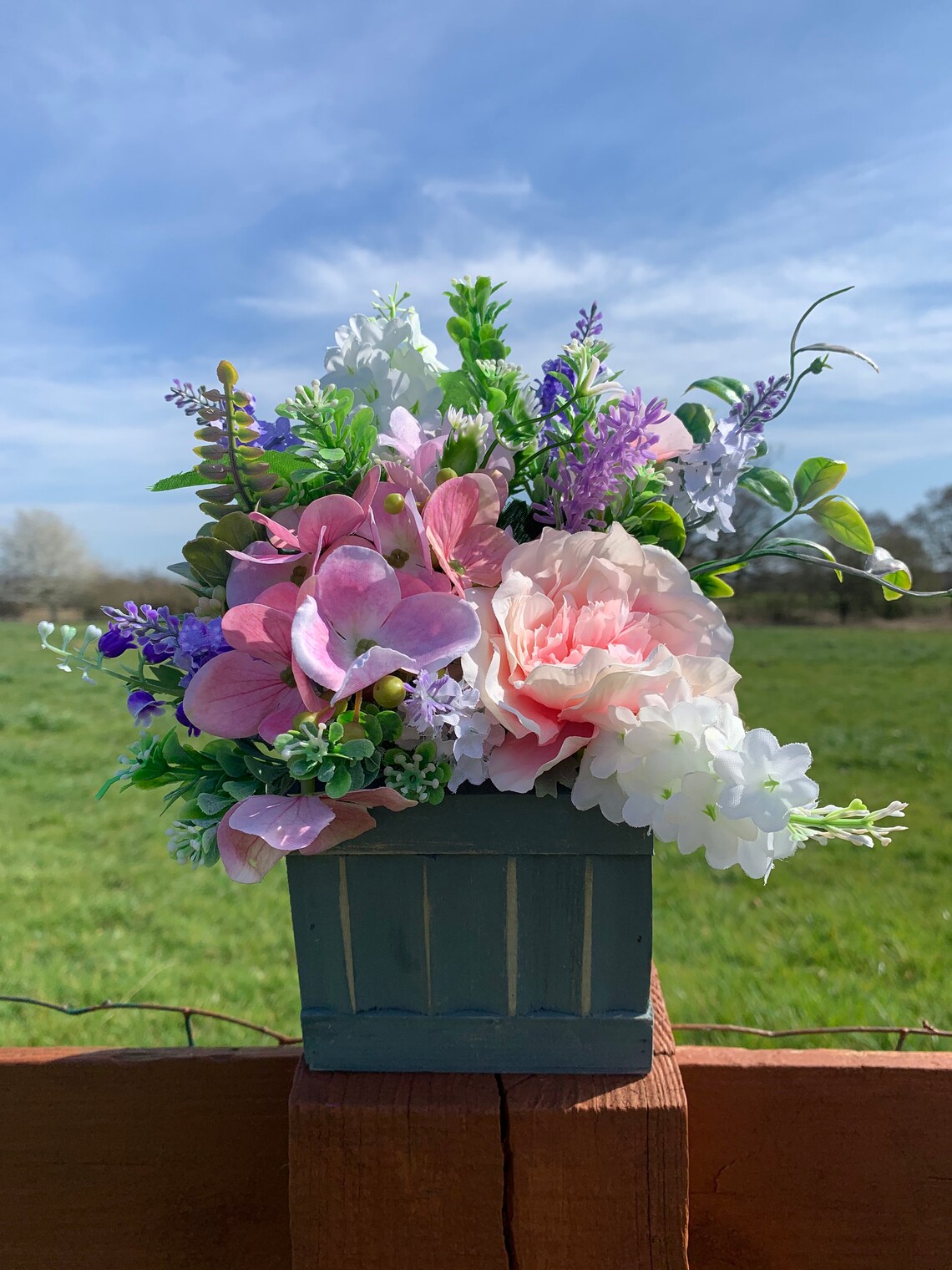 Meadow Box Artificial Floral Arrangement Planter Etsy