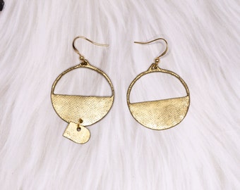 Moon Brass Earrings | Circle Earrings | Geometric Earrings | Statement Earrings | Wedding Earrings | A Set of 2 pc Gold Earrings & Necklace