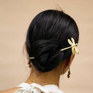 Brass Dragonfly Hair Pin | Gold Dragonfly Hair Stick | Dragonfly Jewelry | Insect Hair Comb | Wedding Hair Accessories