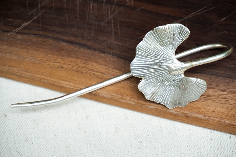 Hair Pin Hair Stick Ginkgo Brass Hair Pin Hand Carved Hair Fork Copper Hair Pin Hair Accessories Handmade Jewelry Gift For Her Silverplated Hairpin