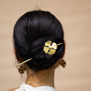 Brass Hair Pin | Hair Stick | Leaf Hair Stick | Four-Leaf Clover Hair Fork | Bridal Hair Pin | Flower Hair Pin | Gift for Mom