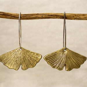 Ginkgo Brass Earrings | Leaf Earrings | Statement Earrings | Boho Earrings | Long Earrings | Gold Earrings