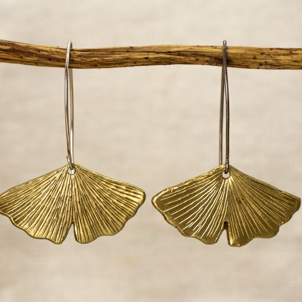 Ginkgo Brass Earrings | Leaf Earrings | Statement Earrings | Boho Earrings | Long Earrings | Gold Earrings