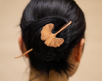 Copper Hair Pin | hair accessories | Hair Stick | Ginkgo Hair Pin | wedding hair pins | flower hair clip | Anniversary Gift