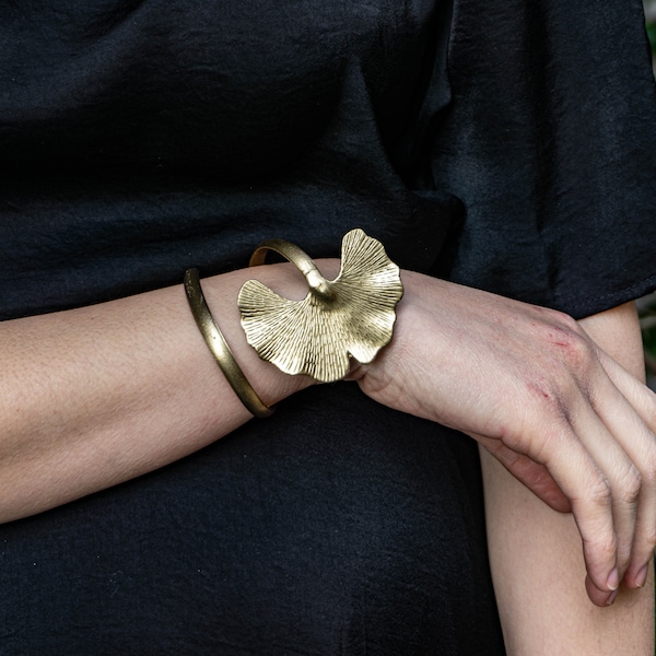 Ginkgo Brass Bracelet | Cuff Bracelet | Adjustable Bracelet | Gold Bracelet | Handmade Bracelet | Engraved Bracelet