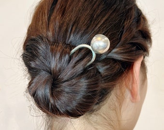 Silverplated Moon Hair Pin  | Hair Accessories | Bridal Hair Piece | Circle Brass Hair Pin | Planet Hair Stick