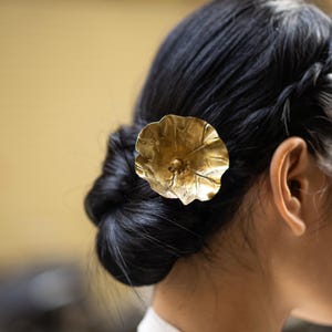 Brass Lotus Leaf Hair Pin: Gold Hair Stick, Bridesmaid Accessory