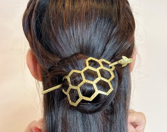Brass Honeycomb Hair Pin: Boho Wedding Hair Bun Accessory