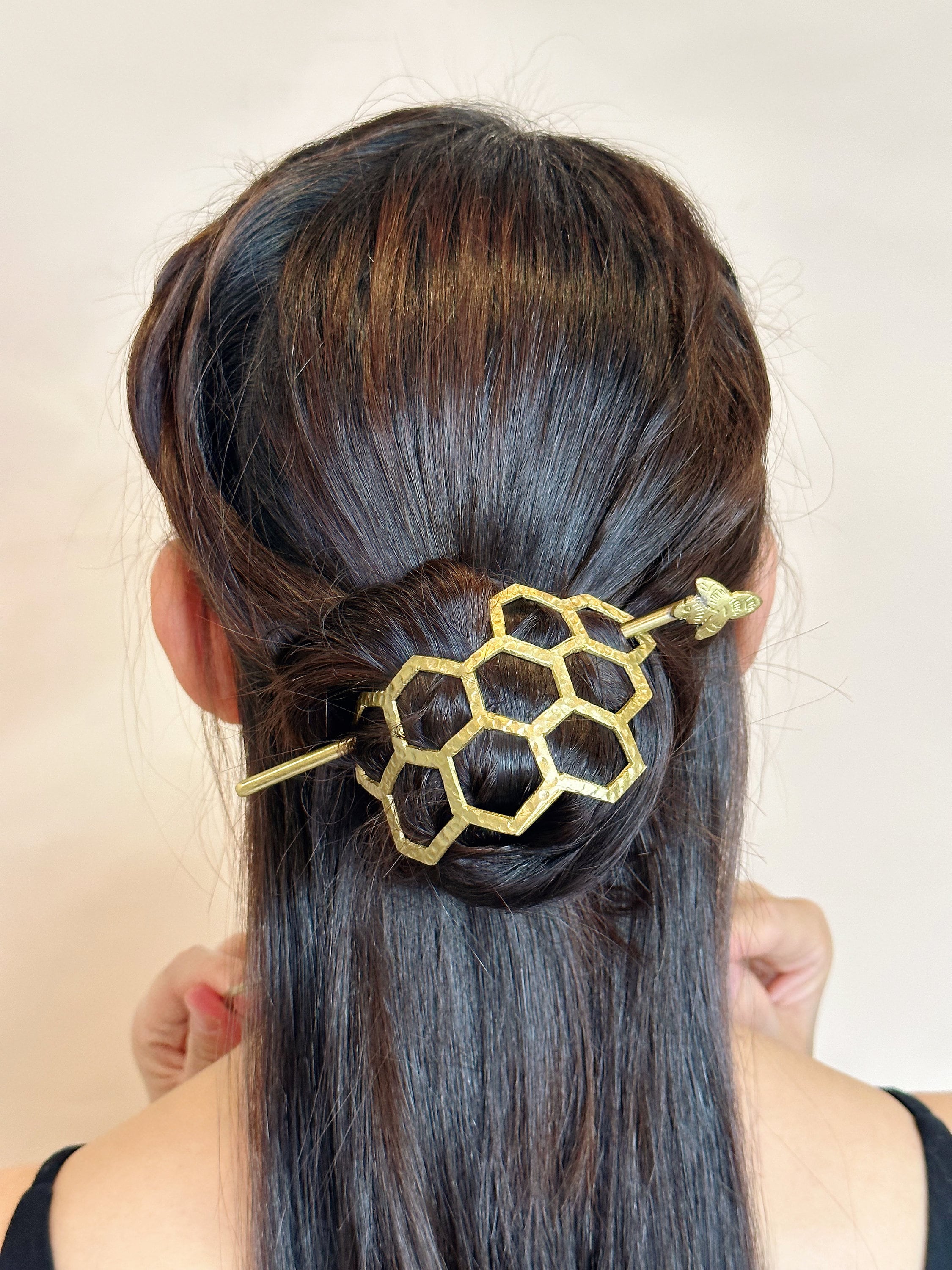 Brass Honeycomb Hair Pin: Boho Wedding Hair Bun Accessory - Etsy