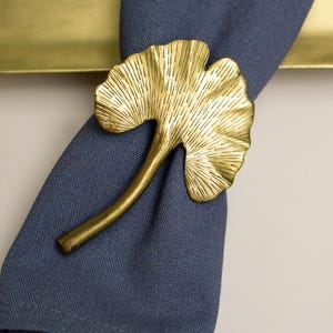 Napkin Rings | Brass Napkin Holder | Ginkgo Napkin Rings | Gold Napkin Rings | Mother&#39;s Day Gift | wedding napkin Ring - Set of 4pcs