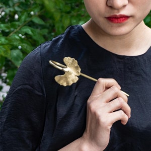 Hair Pin Hair Stick Ginkgo Brass Hair Pin Hand Carved Hair Fork Copper Hair Pin Hair Accessories Handmade Jewelry Gift For Her image 10