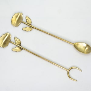 Handcrafted Brass Flower Spoon & Fork Set: Vietnamese Tea Coffee Utensils
