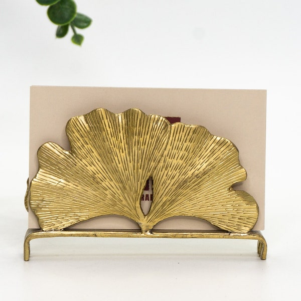 Porte-cartes de visite en laiton sculpté à la main | Porte-cartes de visite Ginkgo | Porte-cartes de bureau | Accessoire de bureau | cadeau fête des pères