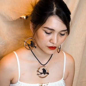 Vintage Bird in Cage Necklace: Hammered Copper & Brass Pendant