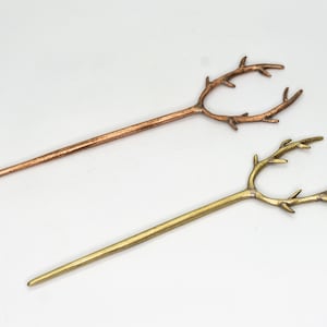 Handmade Brass Deer Antler Hair Pin: Copper Hair Fork