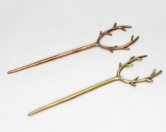 Deer antlers hair pin | Brass Hair Stick | Antlers Copper Hair Fork | Handmade Brass Hair Accessories