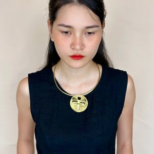 Handcrafted Brass Dragonfly Necklace: Minimalist Collar Choker