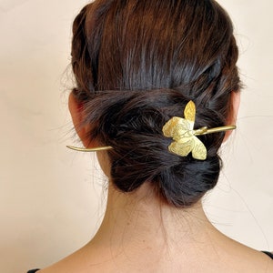 Hand Carved Brass Butterfly Hair Pin: Bridal Hair Accessories