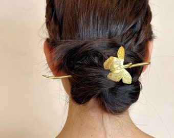 Butterfly Hair Pin | Gold Butterfly Hair Stick | Brass Hair clips | Hand Carved brass hair Fork| Hair Accessories | Bridal Hair Accessories