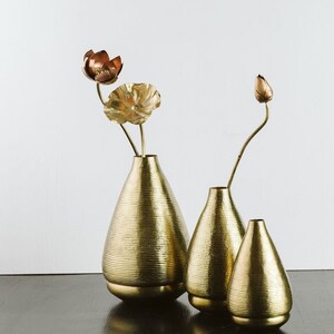 Brass Vase Hand Carved Flower Vase Decorative Vase Copper Vase Bud Vase Gold Vase Small Vase Chestnut Vase image 2