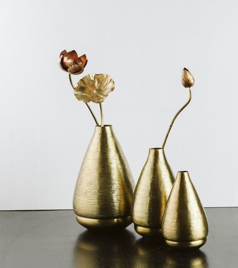 Brass Vase Hand Carved Flower Vase Decorative Vase Copper Vase Bud Vase Gold Vase Small Vase Chestnut Vase image 2