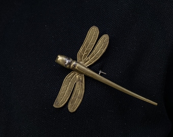 Dragonfly Pin | Brass Dragonfly Brooch | Vintage Brooch | Gold Brooch | Dragonfly Gift | Dragonfly Pin For Bag | Insect Jewelry