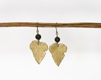 Elephant Ear Leaf Earrings | Mostera Earrings | Tropical Leaf Earrings | Boho Brass Earrings | Gold Earrings