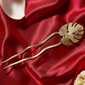 Brass Hair Stick | Hair Pin | Gold Hair Stick | Monstera Hair Accessories | Bridal Hair Fork | Flower Hair Clip | Silver Hair Pin