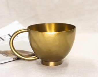 Handcrafted Brass Mug | Tea Cup | Coffee Cup | Handle Brass Cup | Simple Cup | Small Cup for tea | Gold Brass Mug | gift for him