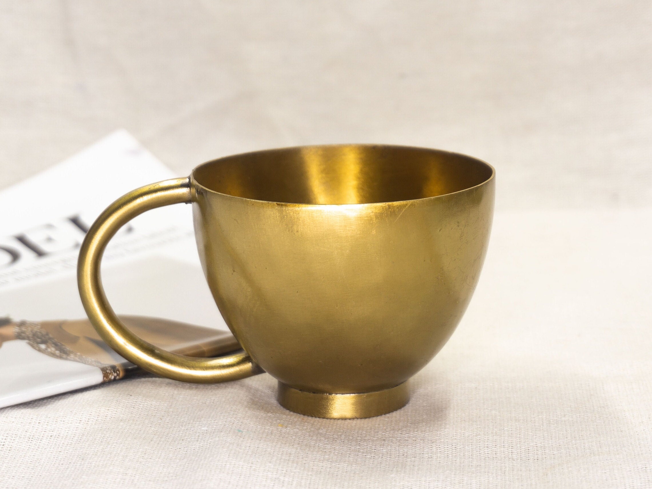 Handcrafted Brass Mug | Tea Cup | Coffee Cup | Handle Brass Cup | Simple Cup | Small Cup for tea | Gold Brass Mug | gift for him