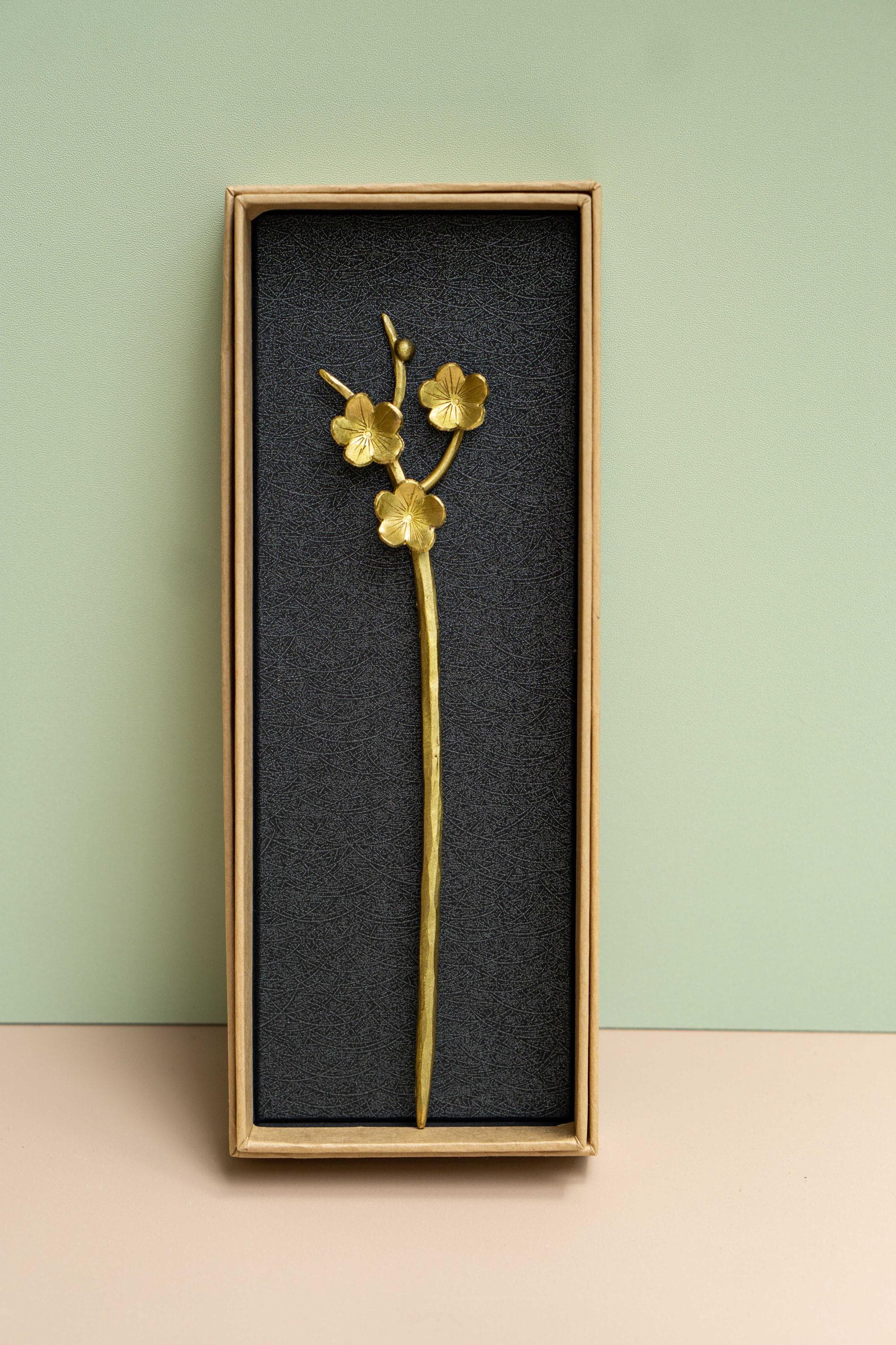 Peach Blossom Hair Pin: Gold Brass Flower Hair Stick