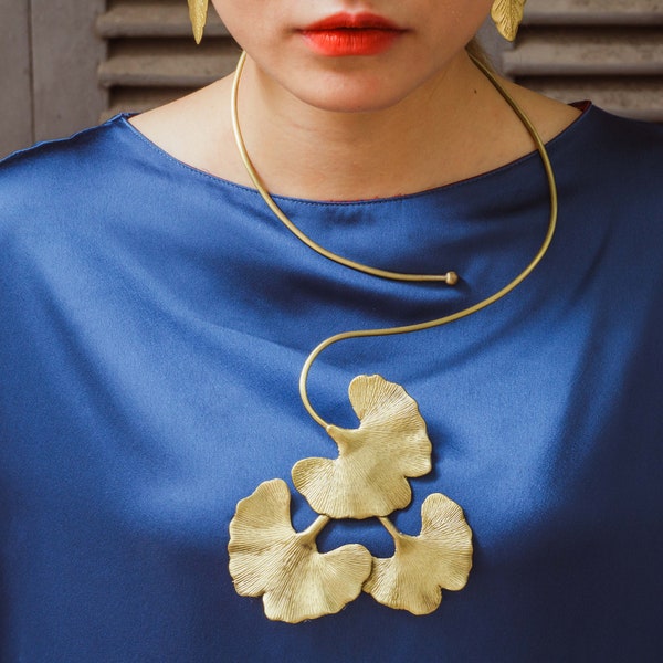 Collier en or | Collier Ginkgo | Collier de feuilles | Collier personnalisé | Collier en laiton