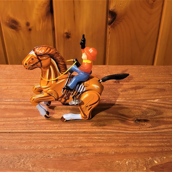 Vintage Tin Wind Up Toy Horse with Rider (MTU Made in Korea)