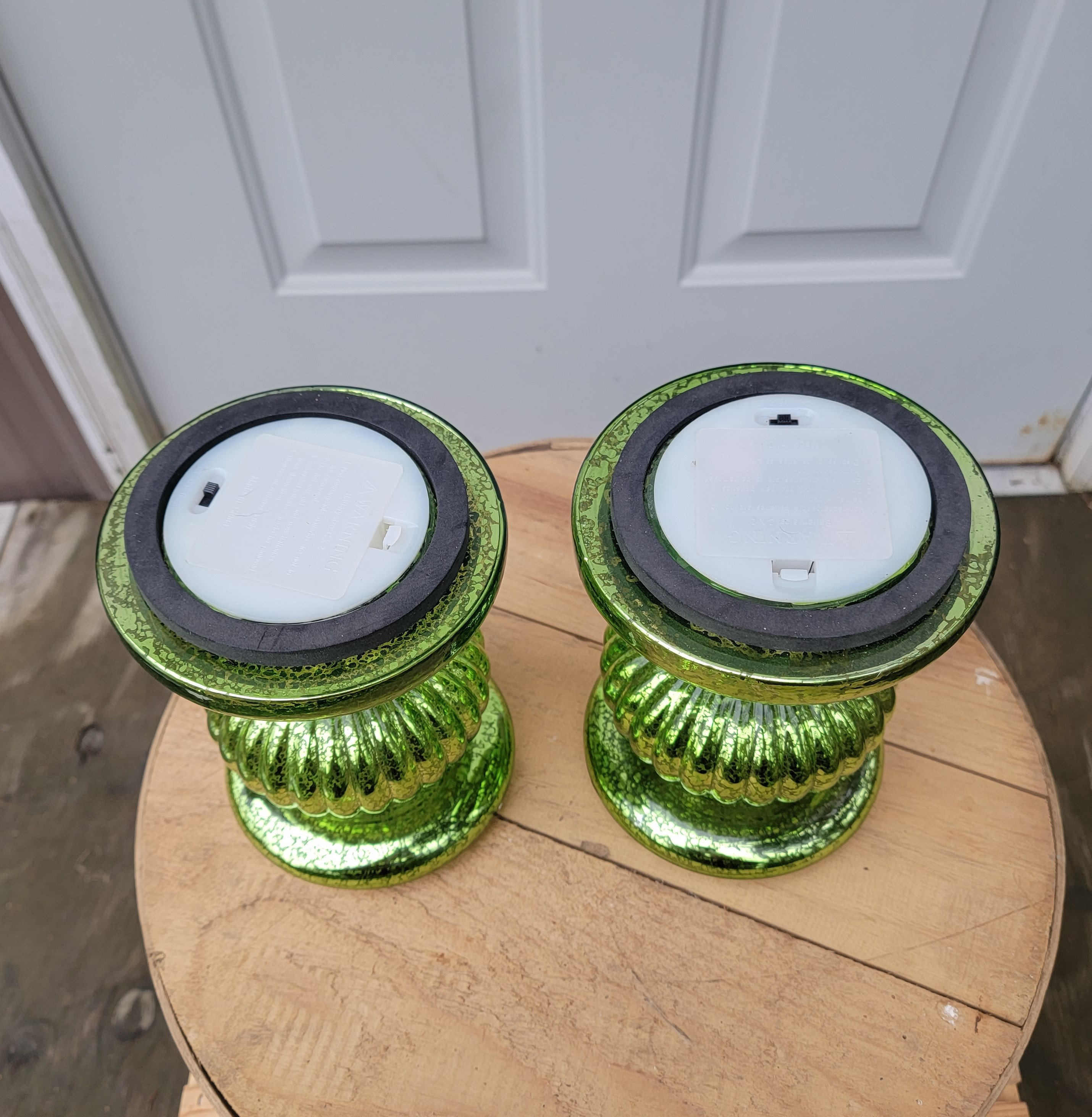 2 Valerie Parr Hill Lighted Mercury Glass Green Candle Holders Etsy