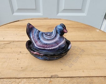 Rosso Slag Glass Hen on a Nest "Mini" (Multi-Colored) It Measures 3-1/2"L x 2-1/2"W x 3"H