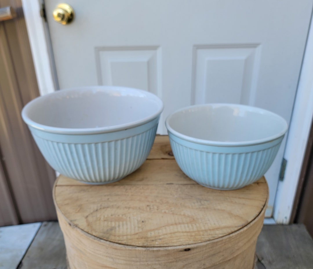 2 Typhoon Vintage Kitchen Light Blue Ribbed Bowls. They Measure 10-1/4w X 5-3/4h & 8-3/8w X 4-1 ...