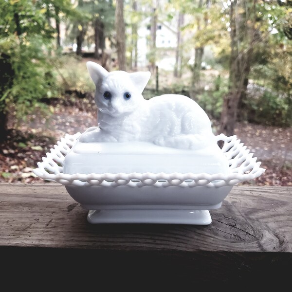 Glass Cat on a Nest Etsy