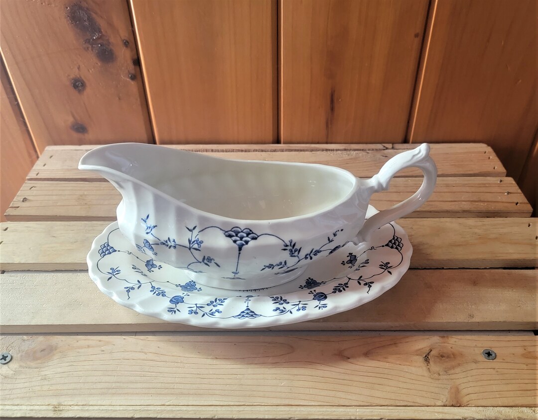Myott Finlandia Blue & White Gravy Boat With Underplate 1982 Etsy