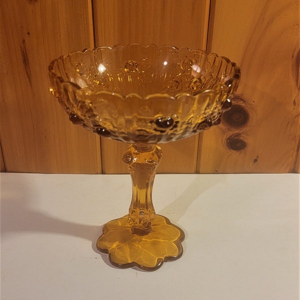 Fenton Amber Roses Pedestal Compote/Candy Dish. 7-1/2"H