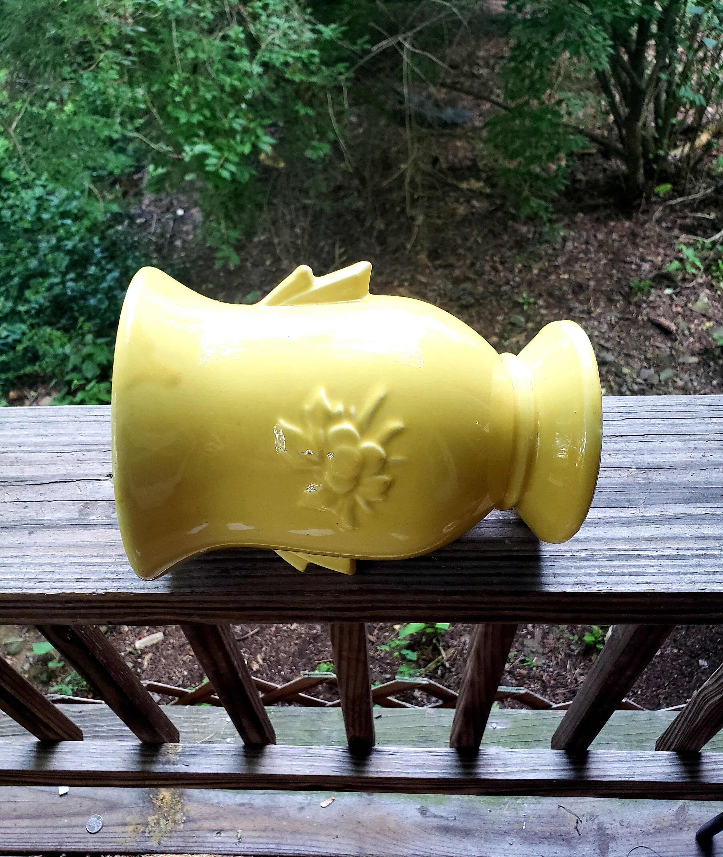 McCoy Yellow Vase with Bird 6 w x 81/2 H Etsy