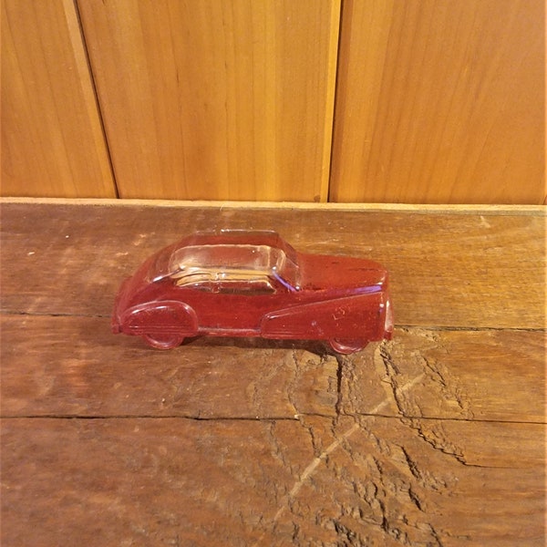 Vintage Red Painted Glass Car Candy Container.  5"L
