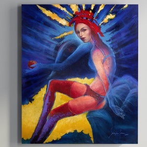 Temptation-  Acrylic on canvas  painting by Iulian Draghici Size: w100cm x h120cm x d2,5cm ( 39 x 47 inch )