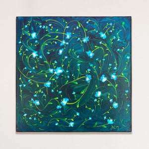 Moon Garden No.1 Original painting acrylic on canvas. Created by Carmen Draghici w40cm x h40cm  (15,7 x 15,7inch )