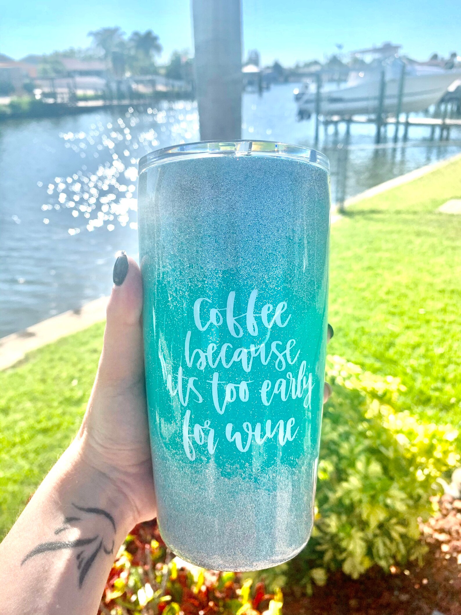 Yeti Teal & glitter coffee 20oz tumbler Etsy