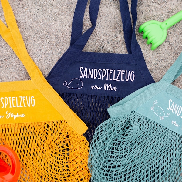 Sandspielzeug Tasche, Sandspielzeug Beutel, Tasche personalisiert Roségold, Kindergartenkind, Netztasche Sandspielzeug, Strandtasche
